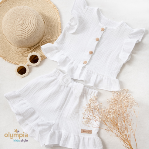 Komplet  dziewczęcy z Muślinu - Bluzka i spodenki | OLYMPIA KIDS STYLE
