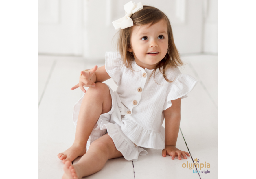 Komplet  dziewczęcy z Muślinu - Bluzka i spodenki | OLYMPIA KIDS STYLE
