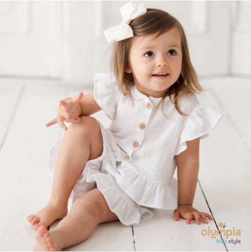 Komplet  dziewczęcy z Muślinu - Bluzka i spodenki | OLYMPIA KIDS STYLE