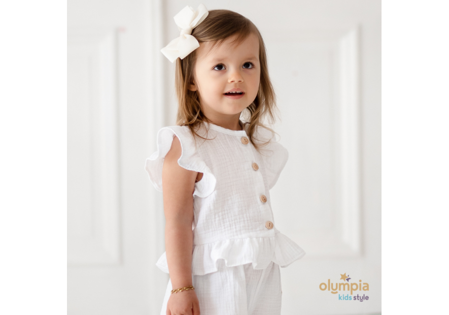 Komplet  dziewczęcy z Muślinu - Bluzka i spodenki | OLYMPIA KIDS STYLE