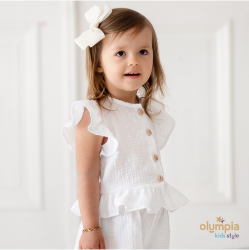 Komplet  dziewczęcy z Muślinu - Bluzka i spodenki | OLYMPIA KIDS STYLE
