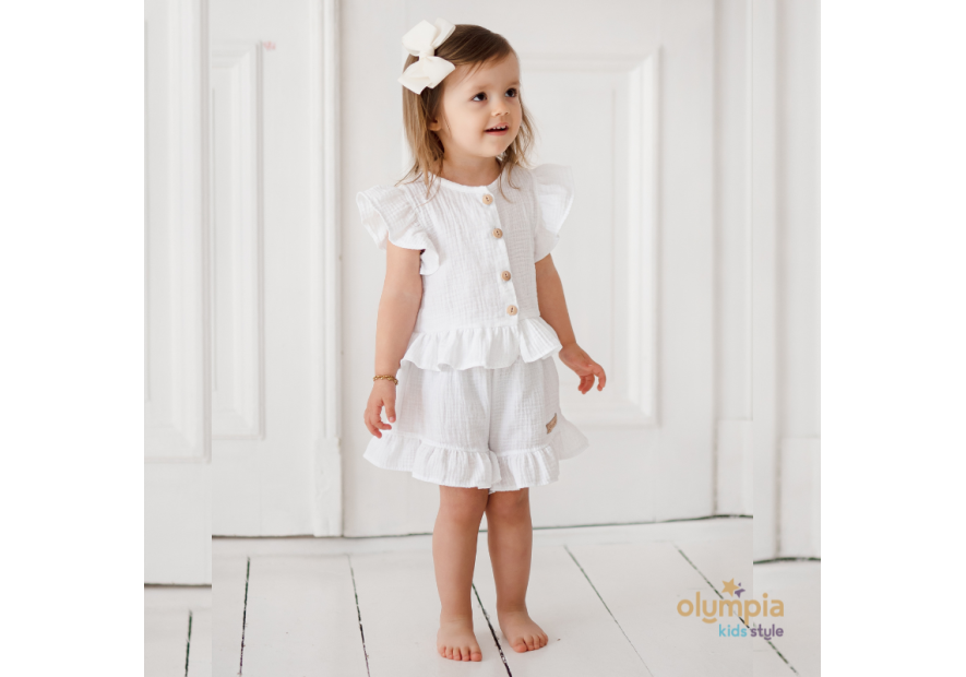 Komplet  dziewczęcy z Muślinu - Bluzka i spodenki | OLYMPIA KIDS STYLE