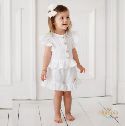 Komplet  dziewczęcy z Muślinu - Bluzka i spodenki | OLYMPIA KIDS STYLE