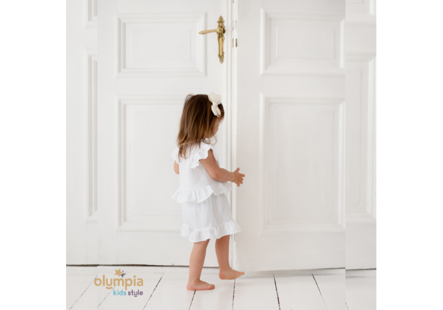 Komplet  dziewczęcy z Muślinu - Bluzka i spodenki | OLYMPIA KIDS STYLE