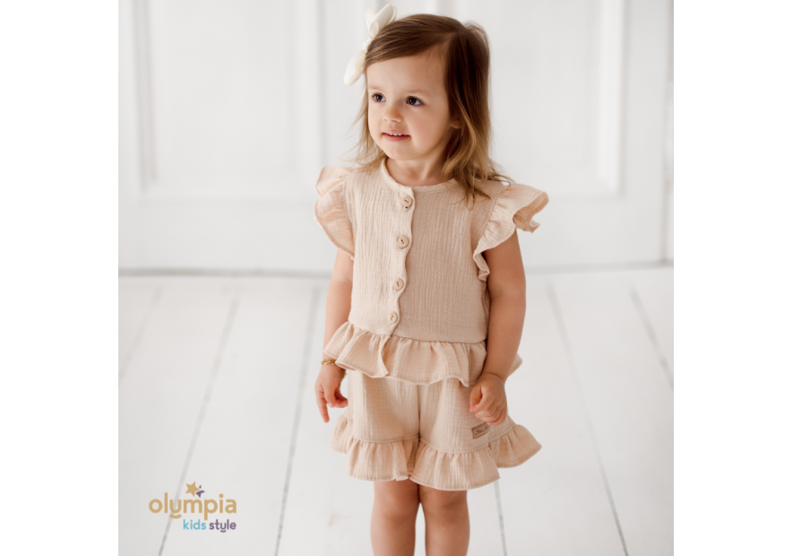 Komplet z Muślinu - Bluzka i Szorty beż | OLYMPIA KIDS STYLE