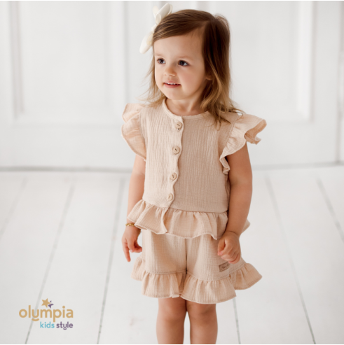 Komplet z Muślinu - Bluzka i Szorty beż | OLYMPIA KIDS STYLE