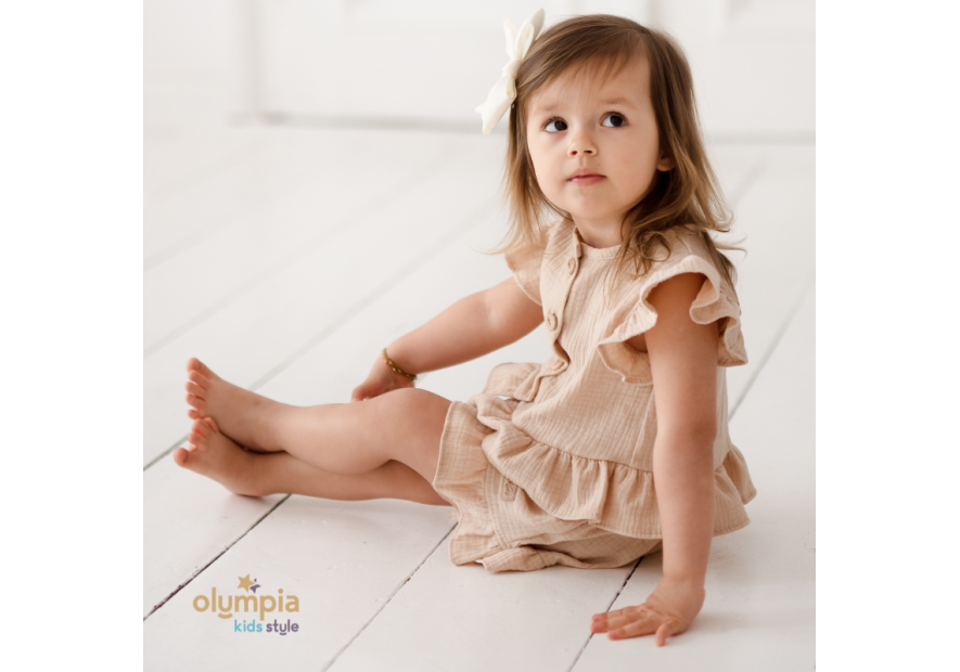 Komplet z Muślinu - Bluzka i Szorty beż | OLYMPIA KIDS STYLE