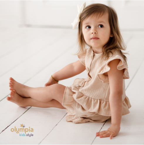 Komplet z Muślinu - Bluzka i Szorty beż | OLYMPIA KIDS STYLE