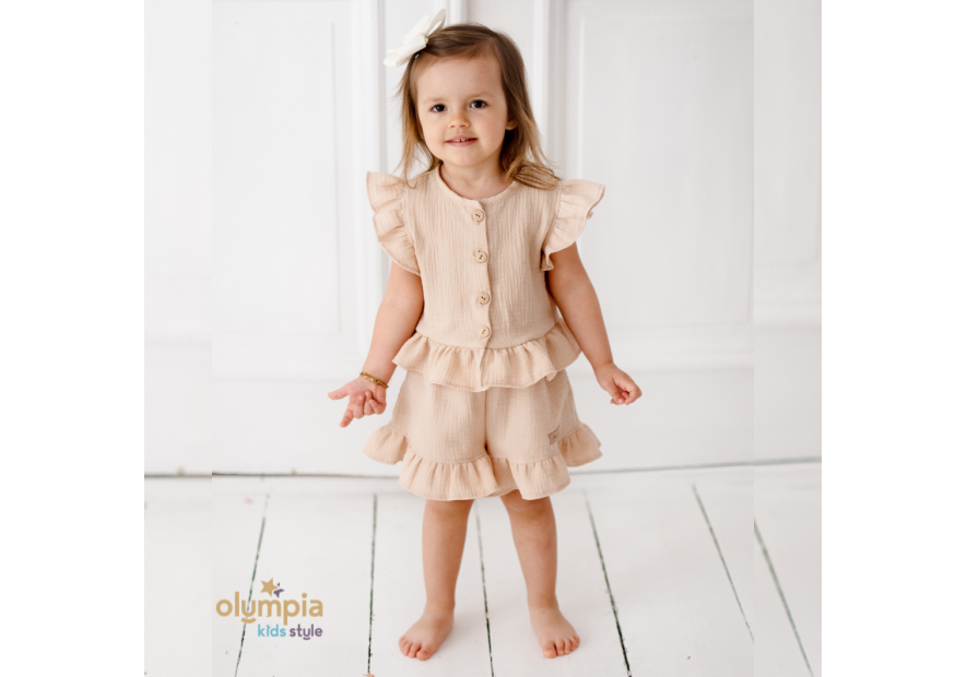 Komplet z Muślinu - Bluzka i Szorty beż | OLYMPIA KIDS STYLE