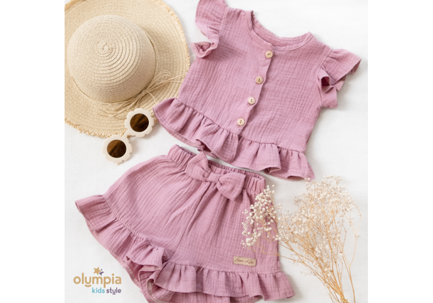Komplet z Muślinu - Bluzka i Spodenki | OLYMPIA KIDS STYLE