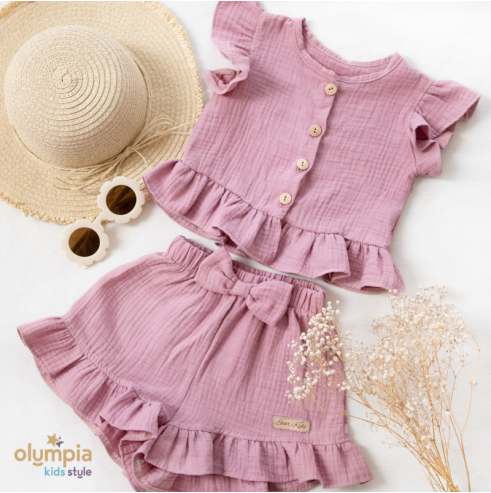 Komplet z Muślinu - Bluzka i Spodenki | OLYMPIA KIDS STYLE