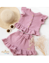 Komplet dziewczęcy z Muślinu Bluzka i Spodenki pudrowy róż