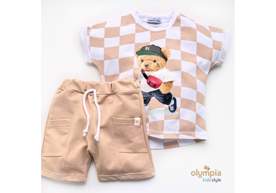 Komplet chłopięcy Bluzka i Szorty MIŚ | OLYMPIA KIDS STYLE