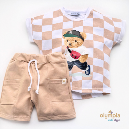 Komplet chłopięcy Bluzka i Szorty MIŚ | OLYMPIA KIDS STYLE