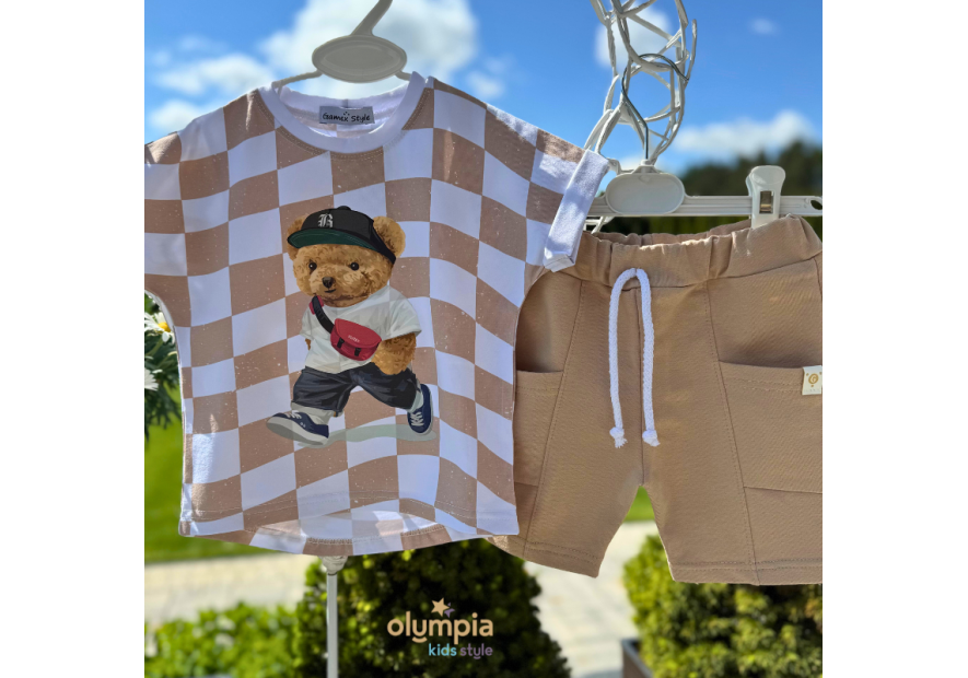 Komplet chłopięcy Bluzka i Szorty MIŚ | OLYMPIA KIDS STYLE