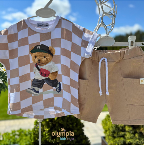 Komplet chłopięcy Bluzka i Szorty MIŚ | OLYMPIA KIDS STYLE