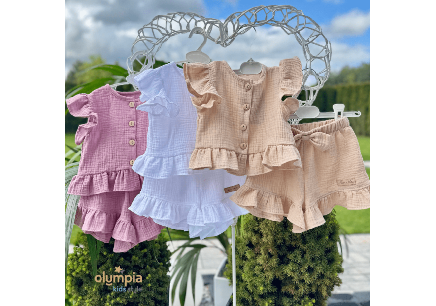 Komplet z Muślinu - Bluzka i Szorty beż | OLYMPIA KIDS STYLE