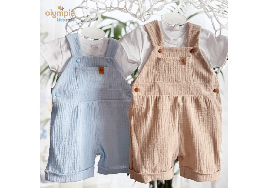 Komplet z Muślinu - Bluzka i Szorty ecru | OLYMPIA KIDS STYLE