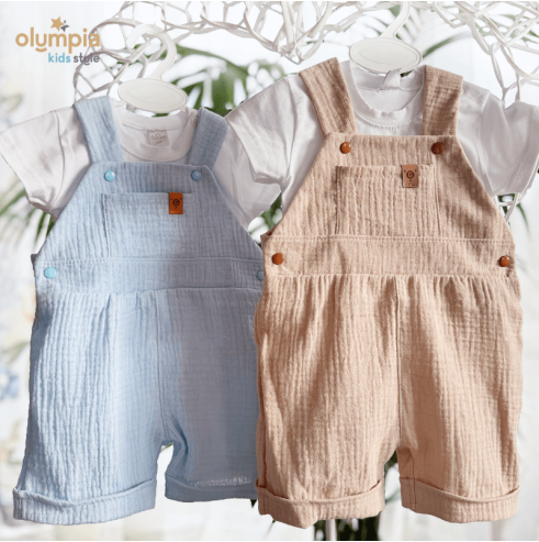 Komplet z Muślinu - Bluzka i Szorty ecru | OLYMPIA KIDS STYLE