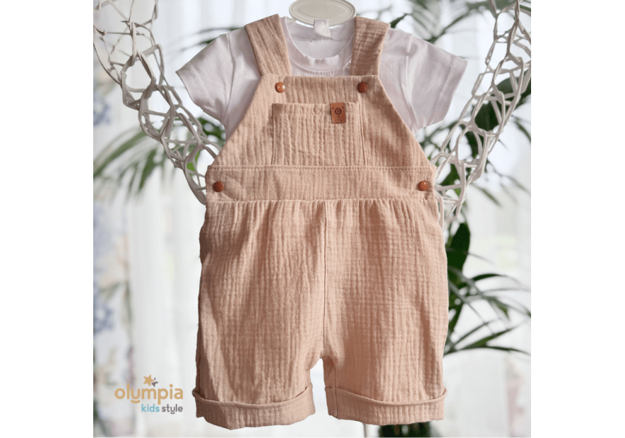 Komplet z Muślinu - Bluzka i Szorty ecru | OLYMPIA KIDS STYLE