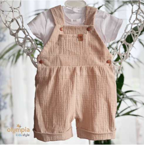 Komplet z Muślinu - Bluzka i Szorty ecru | OLYMPIA KIDS STYLE