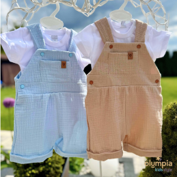 Komplet z Muślinu - spodnie ogrodniczki i body