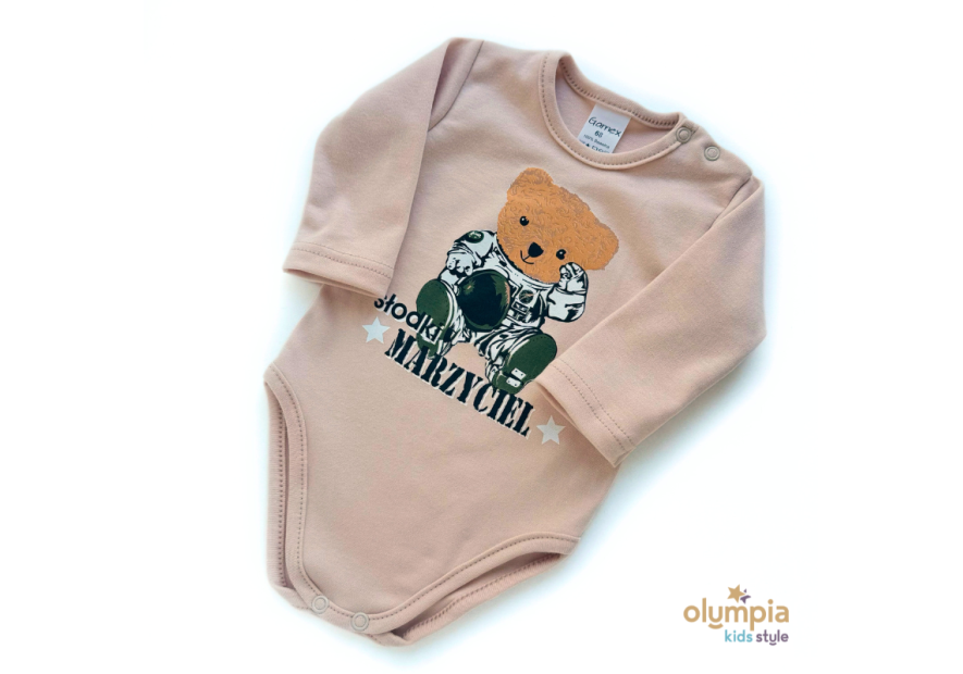 Body Sitodruk dla chłopca długi rękaw beżowe