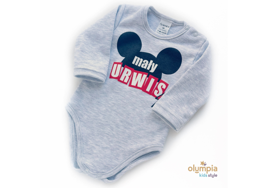 Szare Body Sitodruk dla chłopca długi rękaw