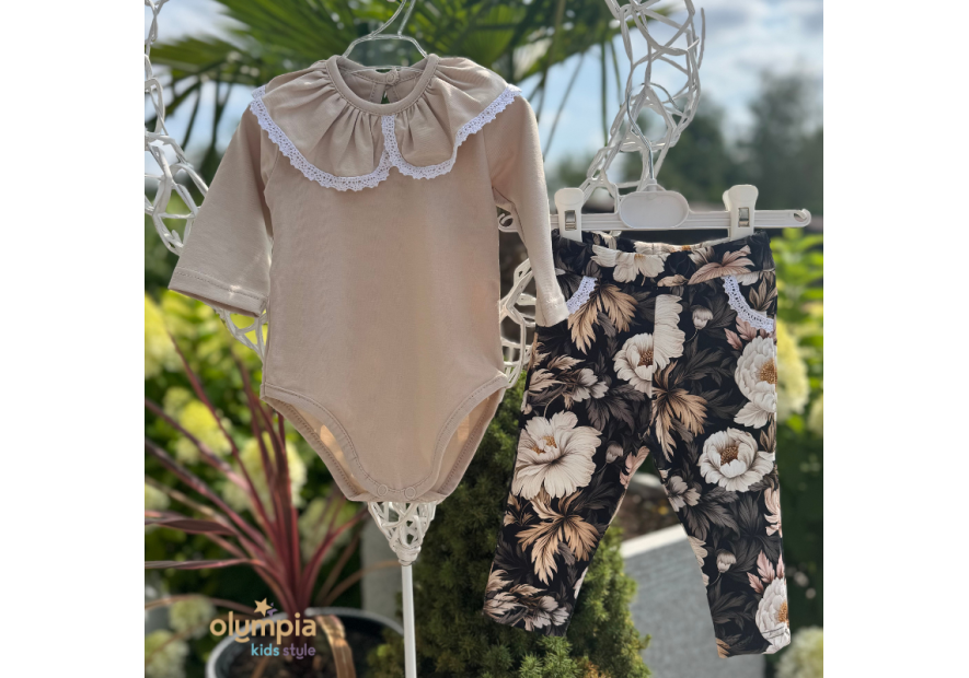 Body i legginsy KOŁNIERZYK koronka beż