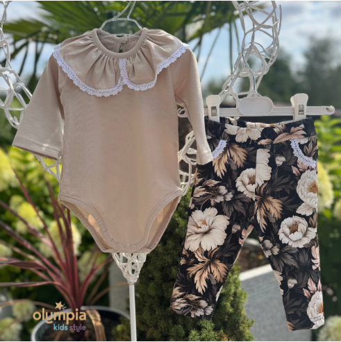 Body i legginsy KOŁNIERZYK koronka beż