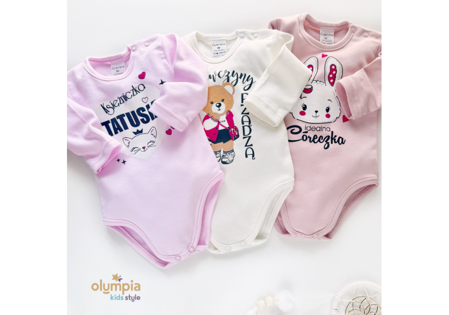3PAK BODY niemowlęce dla dziewczynki DŁUGI rękaw