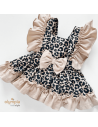 Komplet niemowlęcy bawełniany – body + bloomersy z szelkami PANTERKA