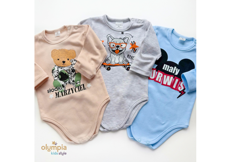 3PAK Body mix dla chłopca długi rękaw