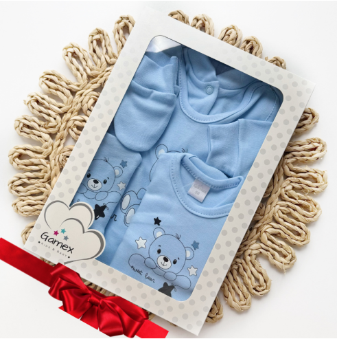 Bawełniana wyprawka dla niemowlaka 5-części niebieska