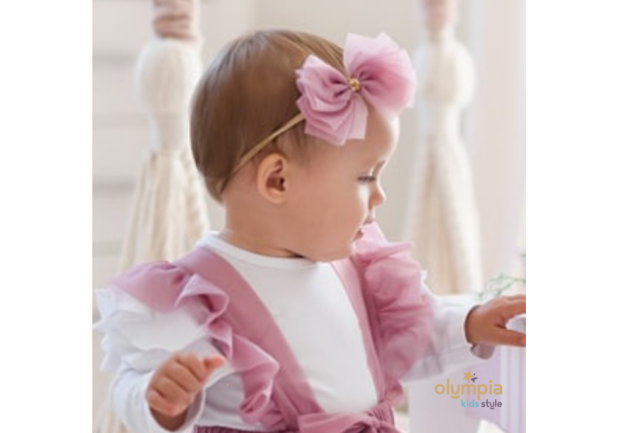 Opaska bezuciskowa z kokardą na głowę brudny róż