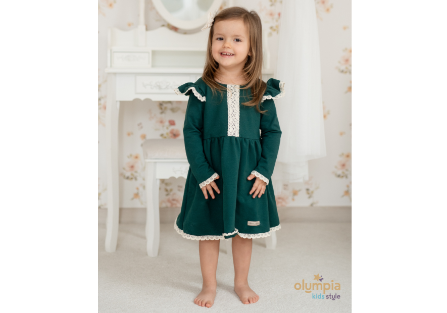 Sukienka dla dziewczynki KORONKA butelkowa zieleń