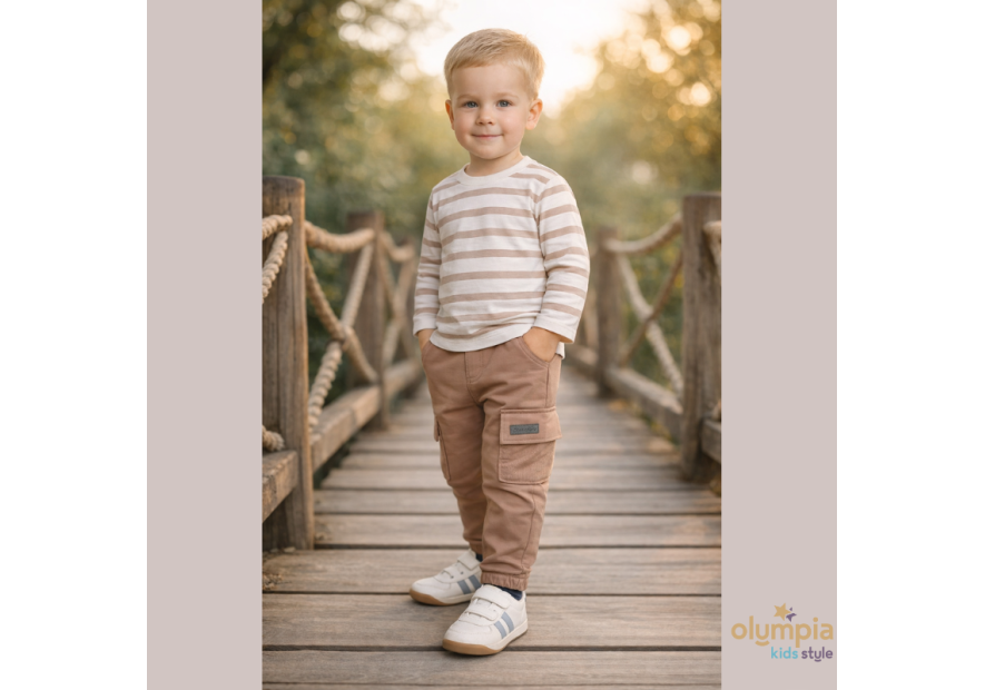 Bawełniane spodnie dresowe chłopięce bojówki | OLYMPIA KIDS STYLE