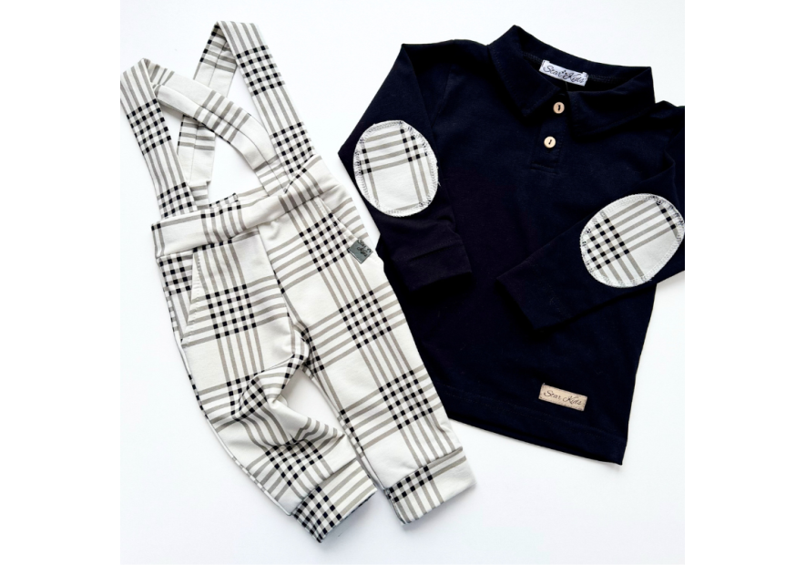 Bluzka z kołnierzem i spodenki z szelkami KRATKA