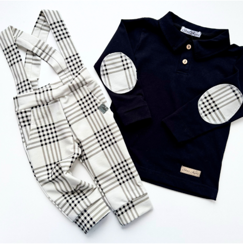 Bluzka z kołnierzem i spodenki z szelkami KRATKA