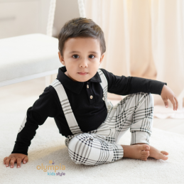 Bluzka z kołnierzem i spodenki z szelkami KRATKA