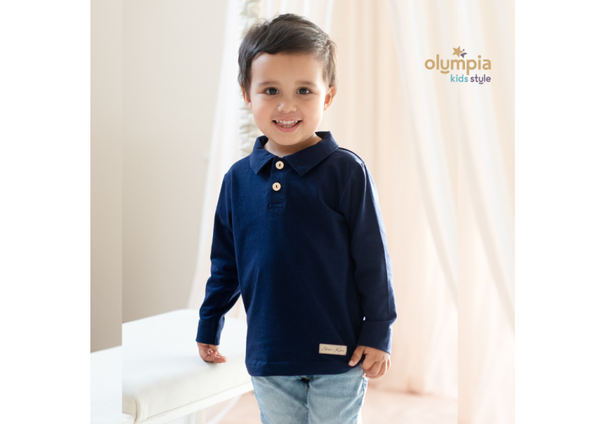 Bluzka chłopięca POLO z kołnierzykiem granatowa
