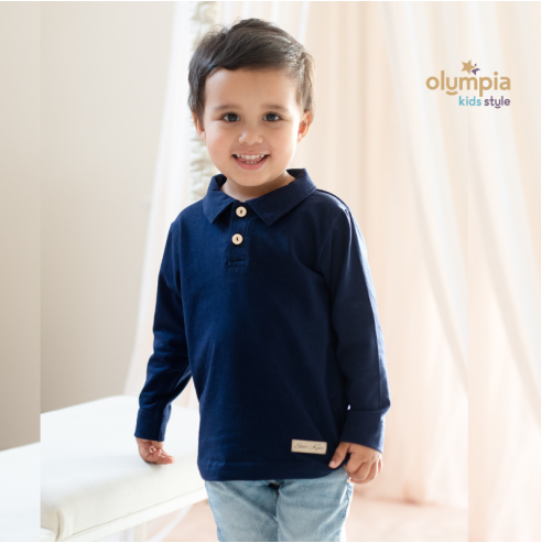 Bluzka chłopięca POLO z kołnierzykiem granatowa