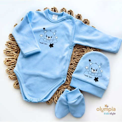 Bawełniana wyprawka dla niemowlaka 5-części niebieska