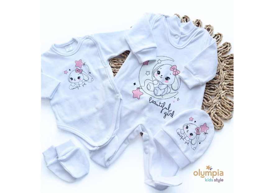 Wyprawka dla niemowlaka 5-cz biała z różem