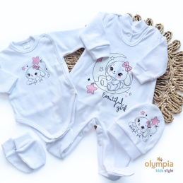 Wyprawka dla niemowlaka 5-cz biała z różem