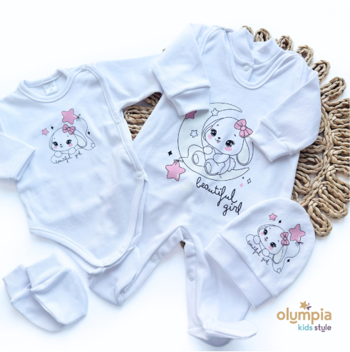 Wyprawka dla niemowlaka 5-cz biała z różem