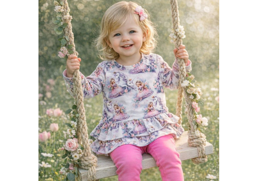 Tunika  dla dziewczynki i legginsy fantazja zdjęcia mają charakter wizualizacji produktu.