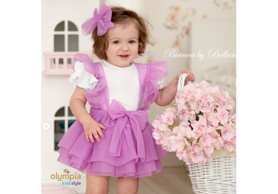 Spódniczka tiulowa na szelkach pudrowa| Olympia kids style