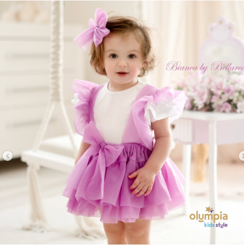 Spódniczka tiulowa na szelkach pudrowa| Olympia kids style