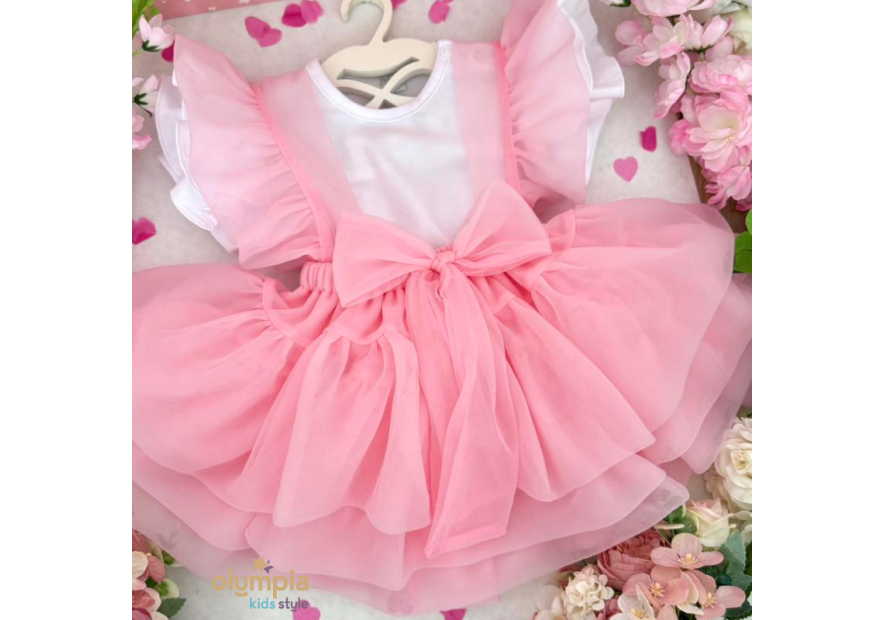 Spódniczka tiulowa na szelkach pudrowa| Olympia kids style